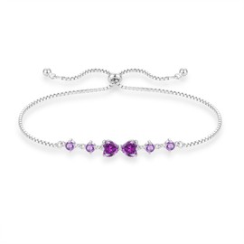 STARCHENIE Heart Bracelet for Women 925 Sterling Silver February Birthstone Amethyst Bracelet Adjustable Jewelry