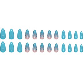 24 PCS Light Blue Press on Nails Sequin Design, Glossy Glitter False Nails Gel Glue on Nails, Sparkly Manicure Art Acrylic Medium Almond Fake Nails Stick on Nails for Women Girls