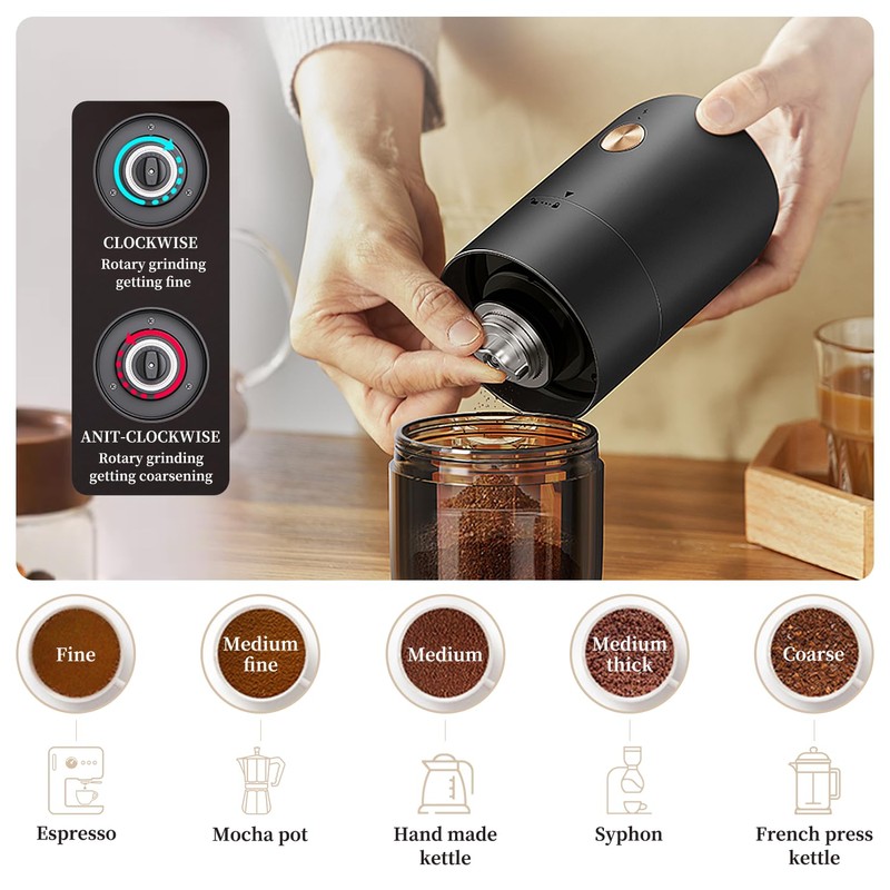 ELMWAY Portable Electric Burr Coffee Grinder by ELMWAY - Rechargeable