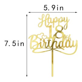 Sleyberoy - Decoración acrílica para tartas de feliz cumpleaños 18 - Hello 18, Cheers to 18 años, 18 aniversario/fiesta de cumpleaños, niños y niñas, hombres y mujeres, decoración de pasteles seleccionados (18)