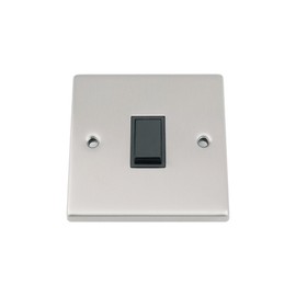 Light Switch 1 Gang - Satin Matt Chrome - Square - Black Insert Plastic Switch - 10 Amp Single 1 Gang 2 Way
