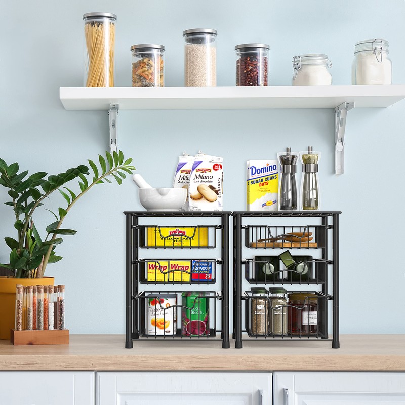 Simple Houseware 3-Tier Stackable Sliding Basket Storage Organizer Drawer for