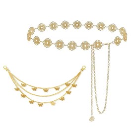 KASESSS 2 PCS Gold Belt, Adjustable Belly Chain, Gold Chain Belt for Concert Outfit, Waist Chain Beautiful, Chain Belts for Women Popular, Metal Belt Suitable for Women's Daily Clothing Decoration