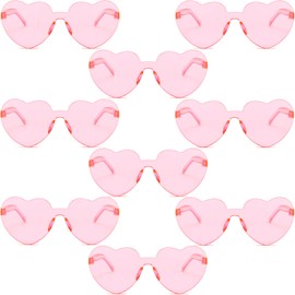 PUSABAOWO 9 Pack Heart Shaped Sunglasses Rimless Heart Glasses for Bachelorette Party Birthday Decorations Party Favors Supplies (Pink)