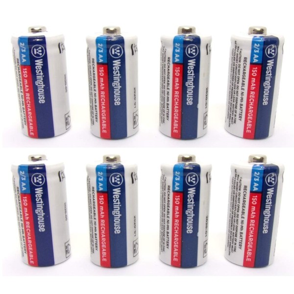 8X Westinghouse 2/3 AA Ni-Mh Battery Batteries Rechargeable 1.2 V Volt 150 mAh Reusable Chargeable by JL Missouri Parts