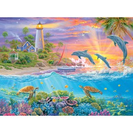Cra-Z-Art Puzzles Abraham Hunter 1000 Piece Jigsaw Puzzle - Catching Rays Lighthouse, Multi Colored, 20" x 27"