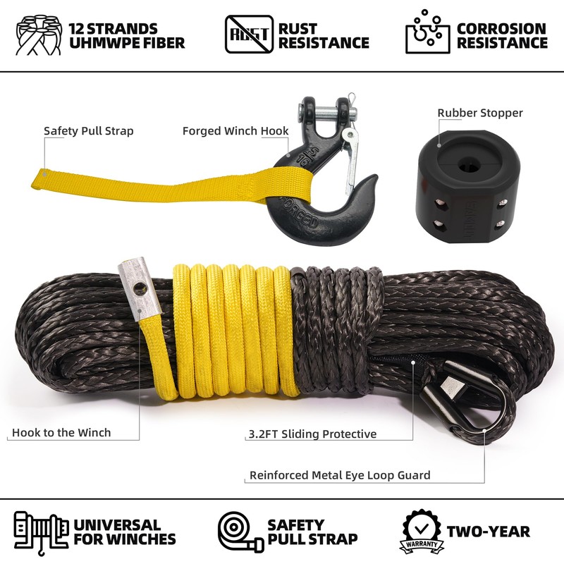SAMOUT Synthetic Winch Rope Kit, 3/16in x 50ft 8350LBS Cable