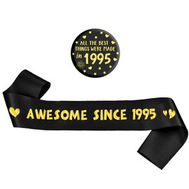 30th Birthday Decorations Sash for Men - Black and Gold Awesome Since 1995 Sash with Button Badge, Happy 30 Years Old Birthday Party Decoration for 30th Fabulous Men