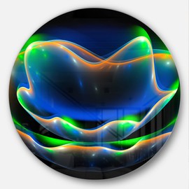 Designart Fractal Flower in Dark Floral Abstract Metal Wall Art Disc of 23 inch, 23" x 23", Green/Blue