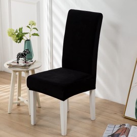Xundefeng Soft Velvet Dining Chair Covers for Dining Room Set of 4 Pack Slipcovers Chairs Cover Stretch Slipcover, Black