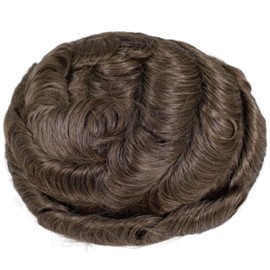 Teraman Human Hair Toupee for Men 10x8 Inch,European Human Hair Lace Front Natural Hairline Hair Pieces with 0.06mm Thin Skin PU V-looped Men's Hair Replacement System (#7 color,100% human hair)