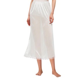 Girstunm Half Briefs for Women Long Underskirt Antistatic Lace Bottoming Skirt Briefs for Underdresses, 69 cm-White