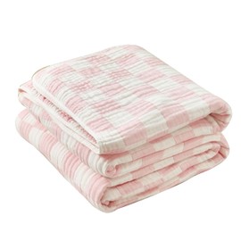 6-Layer Gauze 100% Cotton Muslin Blanket Pink Checkerboard Cooling Throw Blanket Lightweight Soft Breathable Checkered Blanket for Sofa Bed Both Sides50 x60