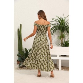 OSTOO Women's 2025 Summer Boho Floral Print Tiered Casual Flowy Long Maxi Dress(Light Green,S)
