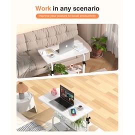 QZMDSM Portable Desk with Wheels Small Standing Desk on Wheels Adjustable Height Rolling Desks for Small Spaces, 32" Computer Desks with Storage Shelves for Home Office Study White