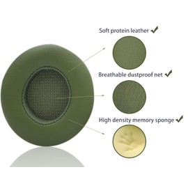 Solo 3.0 Replacement Ear Pads Compatible with Beats Solo 3 /Solo 2 Wired/Wireless On Ear Headphones, Akkiv Replacement Ear Pads Made of Protein Leather and Memory Foam (Army Green)