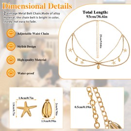 2 Pieces Metal Chain Belt, Adjustable Chain Belts for Women Fashion, Double Layer Gold Chain Belt for women