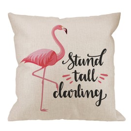 HGOD DESIGNS HGOD DESIGNS Flamingo Pillow Cover,Decorative Throw Pillow Flamingos with Quotes Stand Tall Darling Pillow Cases Cotton Linen Outdoor Indoor Square Cushion Covers for Home Sofa Couch 18x18 inch Pink