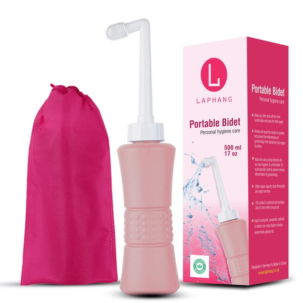 laphang Portable Bidet 500ml Pink Peri Bottle with Waterproof Pouch