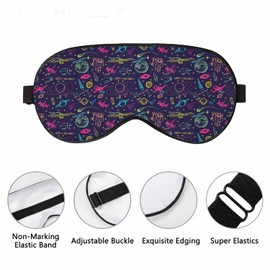 VNWOALU Vnwoalu Doodle Space Sleep Eye Mask Cartoon Rockets Planets Stars Slogans Men Women Sleep Mask with Adjustable Strap Eye Cover Eye Shade for Travel, Nap,Meditation