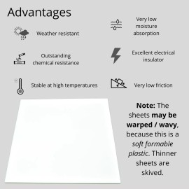 BuyPlastic White (Natural) Teflon PTFE Virgin Plastic Sheet  1/4" x 12" x 12"