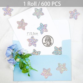 600Pcs Holographic Silver Star Stickers, Sparkly Foil Small Star Metallic Stickers for Kids Reward, Behavior Chart, Student Planner, Classroom Teacher Supplies(1" Diameter)
