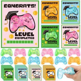Arrowbash 24 Sets Level Completed Graduation Gifts, Includes Video Game Controller Stress Ball and Congrats Cards - 2025 Graduation Video Game Theme Party Favors