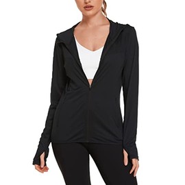 COOrun Womens Women's Long Sleeve Shirts UPF 50+ Sun Protection Full Zip Jacket UV Black XX-Large