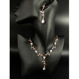 ONDEGO® Rosegold Blüten Blumen Y Set Zirkonia Strass Schmuck Kette Schmuckset Armband Kommunion Ball Abiball Hochzeit Brautschmuck