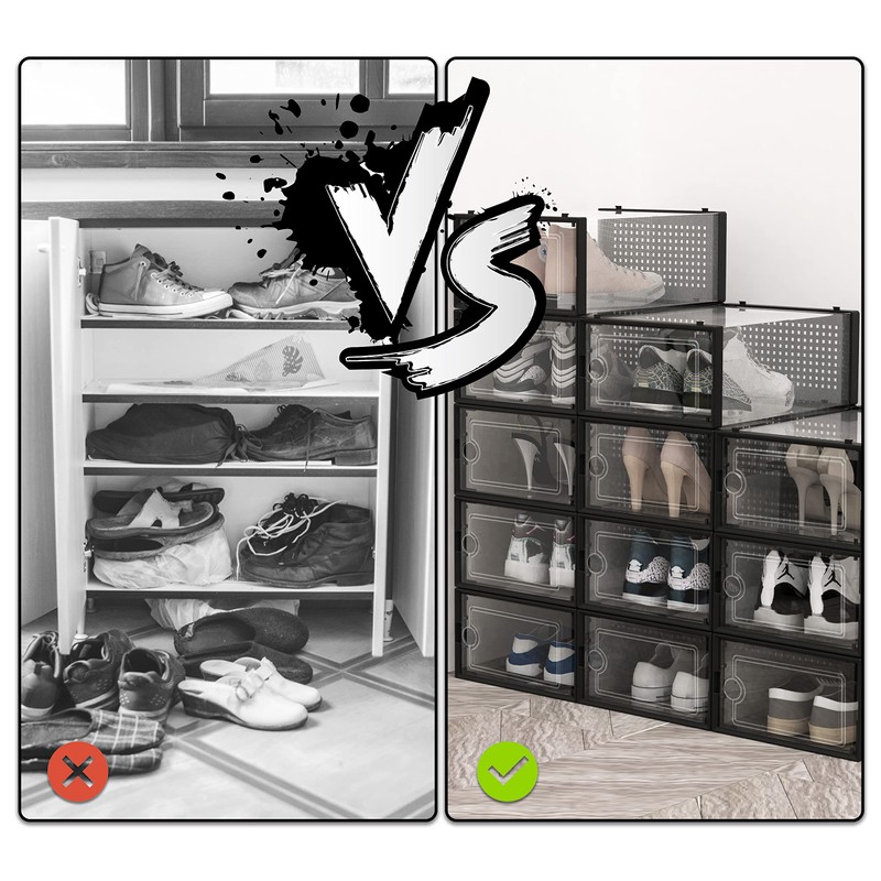 Hrrsaki Stackable Clear Shoe Storage Boxes - 15 Pack Foldable