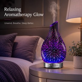Ultrasonic Essential Oil Diffuser for Bedroom Ambiance – 3D Glass Cool Mist Aroma Diffuser with Timer