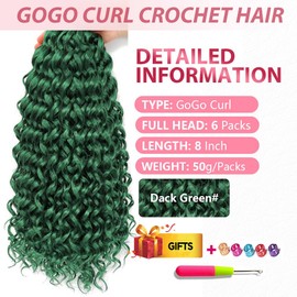 GoGo Curl Crochet Hair Water Wave Crochet Hair Water Wave Crotchet Braiding Hair (8 Inch (Pack of 6), Dark/Green#)