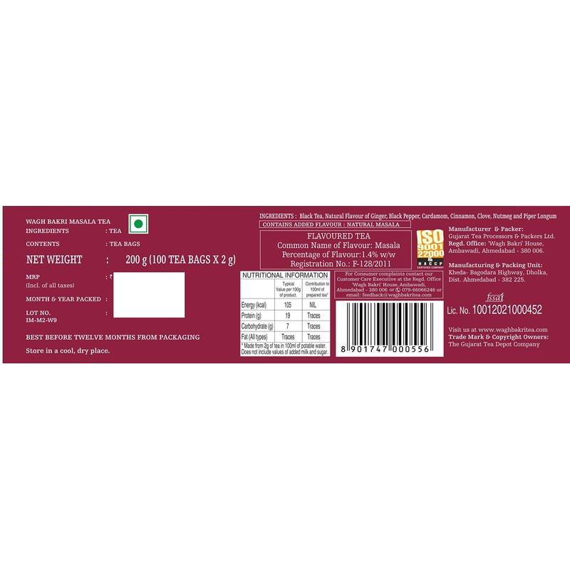 Wagh Bakri Masala Chai Tea Bags with Envelop, 200g