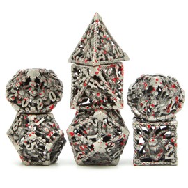 Hollow Bloodstain Multi-Eyed Monster Metal DND Game Dice 7Pcs Set for Dungeons and Dragons RPG MTG Table Games D&D Pathfinder Shadowrun and Math Teaching(with Metal case)