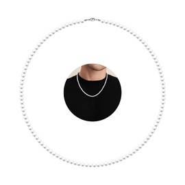 MJartoria Pearl Necklace for Men, 16''-24'' Pearl Necklaces for Women, 6/8mm White Pearl Choker Necklace Trendy Jewelry Gifts for Women Men (18 inches, 4mm)