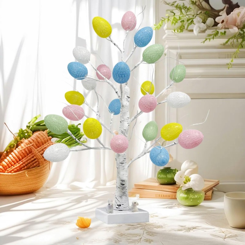 ApisNest Pre-lit Easter Tree Decorations,24 Inch Easter Birch Tree with