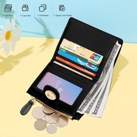 Modacarry Small Wallet for Women Twist Locked Wallet with Credit Card Slots, ID Window & Zipper Coin Purse (BLACK)