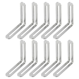 PATIKIL 3 3/20" Adjustable L-Shape Corner Brace with Slot, 10 Pcs Slidable Slotted Joint Right Angle Bracket Metal Corner Connector Bracket for Wood Chair Furniture, Silver