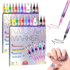 12 Colors Nail Art Pens Set, Nail Art Markers Polish Pen for 3D Nail Art, Drawing Painting Liner Brush for DIY Nail Art Beauty Adorn Manicure Tool (24 colors)