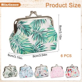 6 Pcs Flower Coin Purse, PU Leather Coin Pouch Kiss Lock Change Purse, Portable Coin Pouch Small Change Pouch Trinkets Pouch Clutch Purse for Coins Keys Rings Earrings