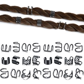 Niuhong 24 Pieces Dreadlocks Jewellery Braids Hair Clips Braiding Hair Cuffs Hair Rings Braids Viking Braids Loc Hair Accessories Hair Rings Hair Clip Braids Accessories Women and Girls (Black)