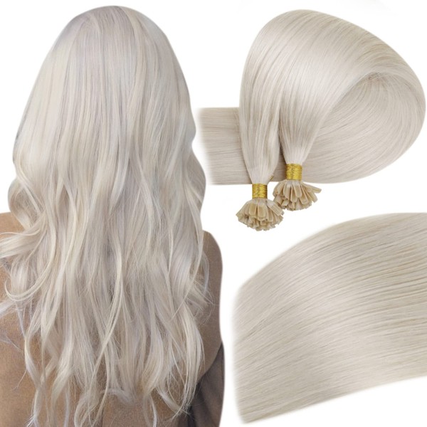 Easyouth Keratin U Tips Real Hair Pre Bonded Nail Tip Real Hair Colour White Blonde 22 Inches 50 g / 50 Pieces Keratin Bonding Extensions Remy Human Hair