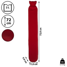 Hose Hot Water Bottle in Grey or Red 2 Litres with Soft Cover Extra Long 72 cm for Neck and Shoulder (Red)