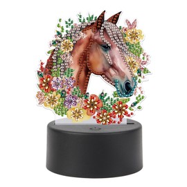 JISHSHAY Diamond Painting Night Light Diamond Art Table Lamps Gem Art LED Lights Gem Painting Desk Lamp Mosaic Kits for Adults DIY Kits for Adults with Special Shaped Crystal Horse Flower
