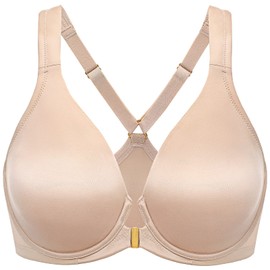 DELIMIRA Women's Front Closure Racerback Bras Plus Size Full Coverage Underwire Unlined Seamless Plunge Bra Beige 38DD