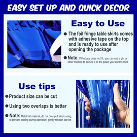 3 Pack 29 x108 Inch Blue Foil Fringe Table Skirts Metallic Banner for Tinsel Streamer Garland Backdrop for Parade Floats Mother's Day, Graduate, Birthday, Wedding Party Decoration