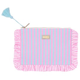 Lilly Pulitzer Quilted Ruffle Zipper Pouch, Cute Pencil Case for Adults, Travel Toiletry Bag, Small Pouch Bag for Supplies, Makeup or Toiletries (Stripe)
