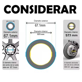 Centradores de Rin Anillos Centrados Universal para Coche Auto Camioneta SUV Sedan Hatchback Juego de 4 Piezas (Plástico, 57.1-67.1mm)