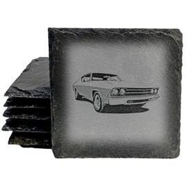 Gear Up for Style: Laser-Etched '69 Chevelle SS Coasters for Your Garage - Square Slate - set of 4