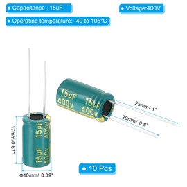PATIKIL 400V 15uF Electrolytic Capacitors, 10Pcs 10x17mm Aluminum High Frequency Electrolytic Capacitors for TV, LCD Monitor, Refrigerator, Circuit Boards, Green